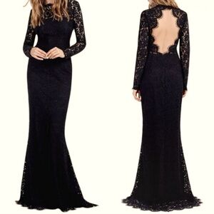 Rachel Zoe Black Lace Backless Gown